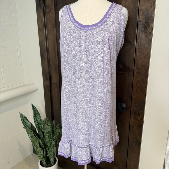 Vintage Chic Purple and White dotted Midi Dress Size L Willow bag ruffle hem - Picture 1 of 6